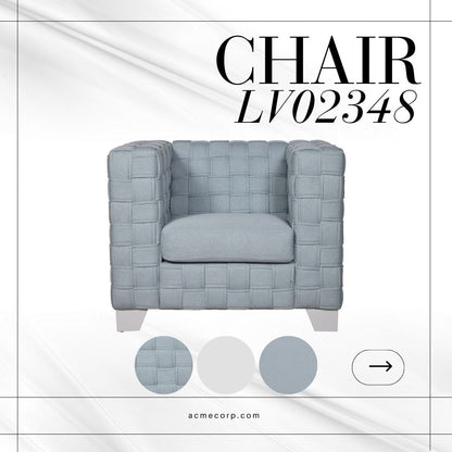 Saree Chenille Arm Chair - Light Blue by HouseOfZazla; woven grid upholstery, cushioned seat on Tampa Home & Garden Store