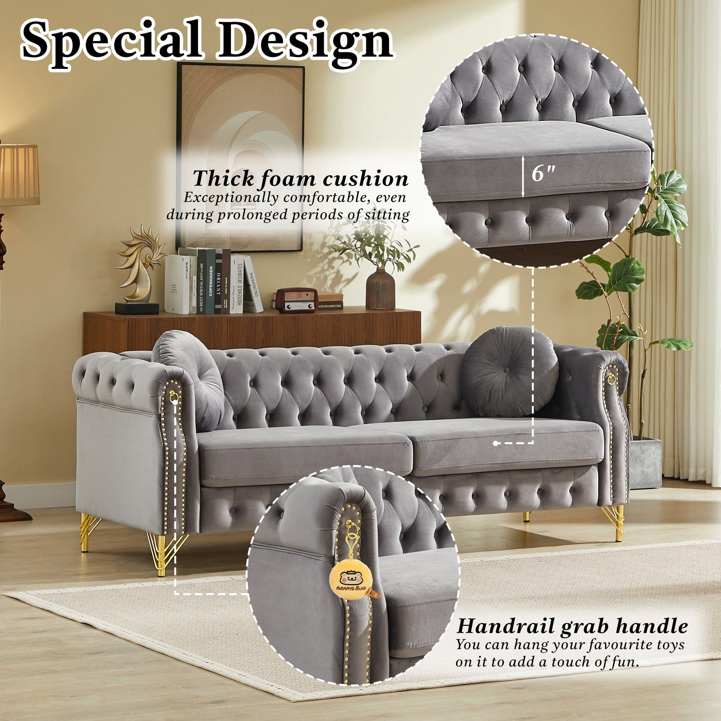 Plush and 82 Inch Velvet Chesterfield Sofa