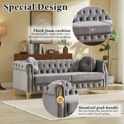 Plush and 82 Inch Velvet Chesterfield Sofa