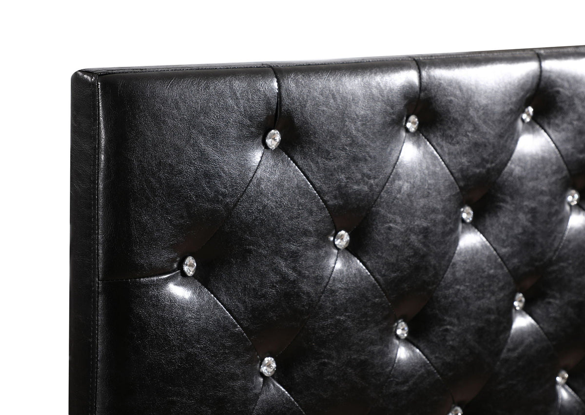 Upholstered Headboard Black faux leather, tufted with crystal buttons, adjustable HouseOfZazla on Tampa Home & Garden Store