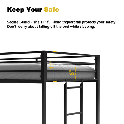 Twin loft bed frame in black by HouseOfZazla with full guardrails and reversible ladder on Tampa Home & Garden Store