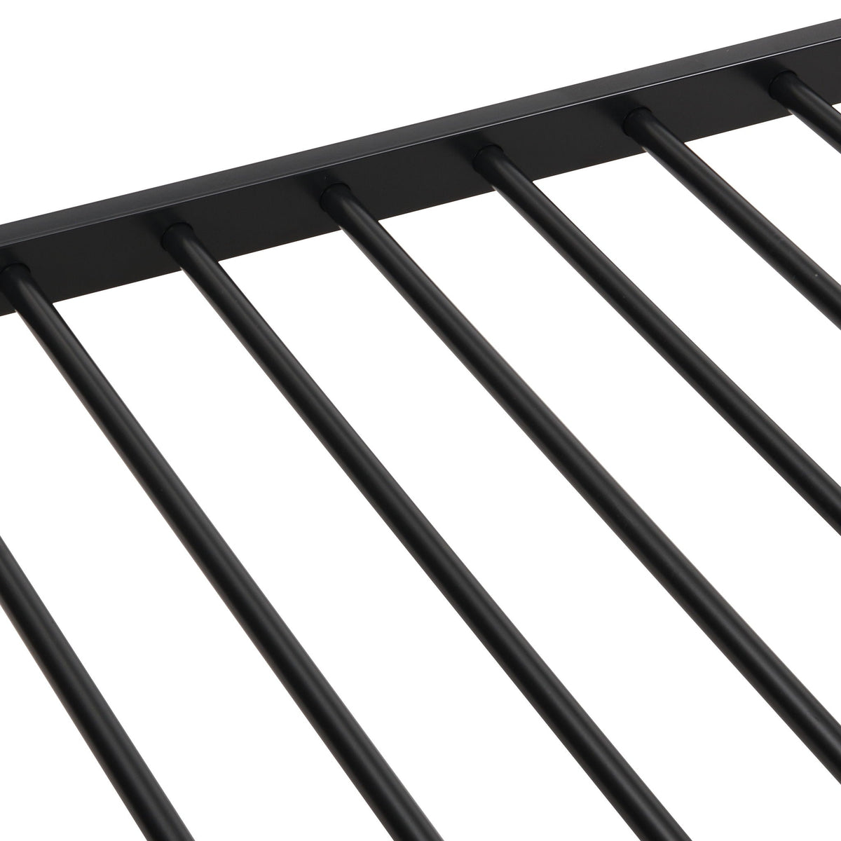 Modern metal bunk bed frame full over full black finish close-up of rail slats on Tampa Home & Garden Store