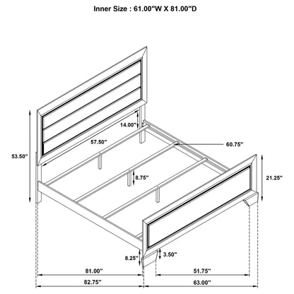 Oatfield panel bed by HouseOfZazla; paneled headboard with horizontal panels and slim frame, technical schematic on Tampa Home & Garden Store