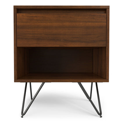 Hunter Nightstand with real wood veneer in dark brown, accented with black hairpin legs on Tampa Home & Garden Store
