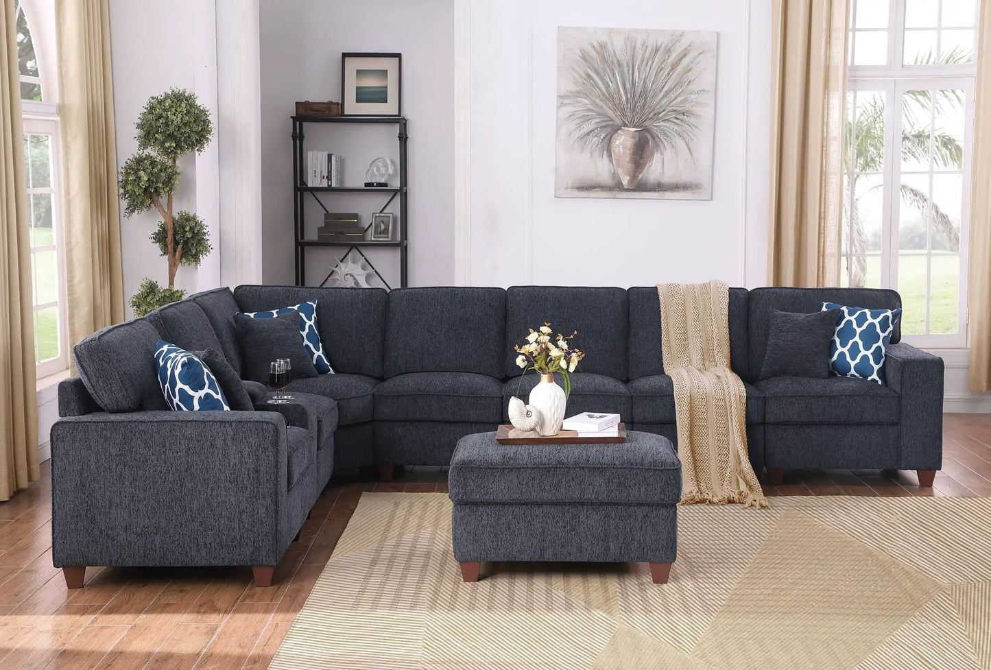 Lily sectional sofa with ottoman, black fabric 2-piece living room set Unique Piece Furniture on Tampa Home & Garden Store
