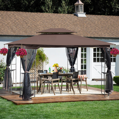 Patio gazebo tent with ventilated double roof and mosquito net, brown canopy for backyard on Tampa Home & Garden Store