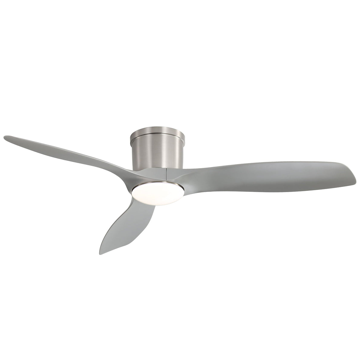 Flush mount ceiling fan with dimmable LED light and reversible DC motor silver 3 blades on Tampa Home & Garden Store