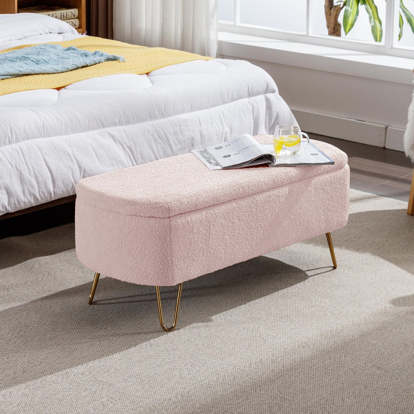 Soft Faux Fur Storage Ottoman For Bedroom