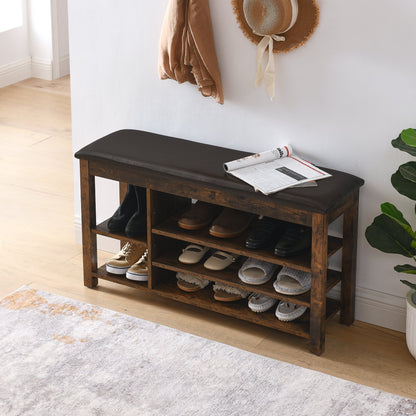 Height-Adjustable shoe-changing bench with dark wood and black cushioned top on Tampa Home & Garden Store
