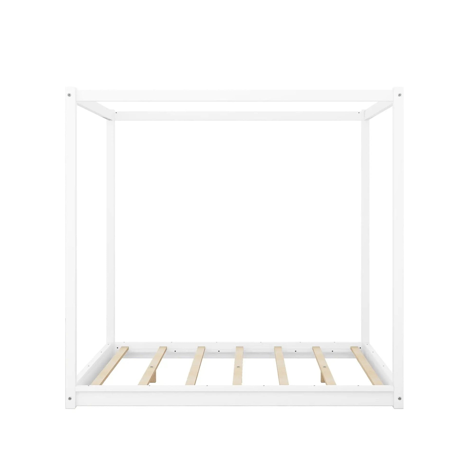 White wood canopy platform bed with airflow slats and support legs Unique Piece Furniture on Tampa Home & Garden Store