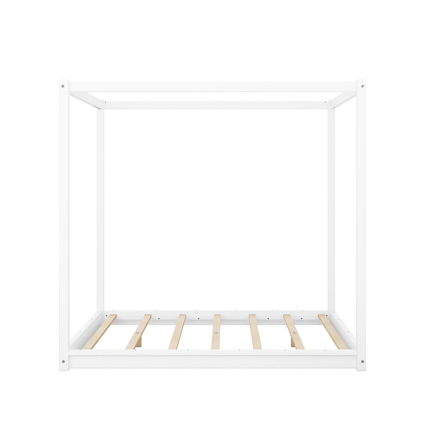 White wood canopy platform bed with airflow slats and support legs by HouseOfZazla on Tampa Home & Garden Store