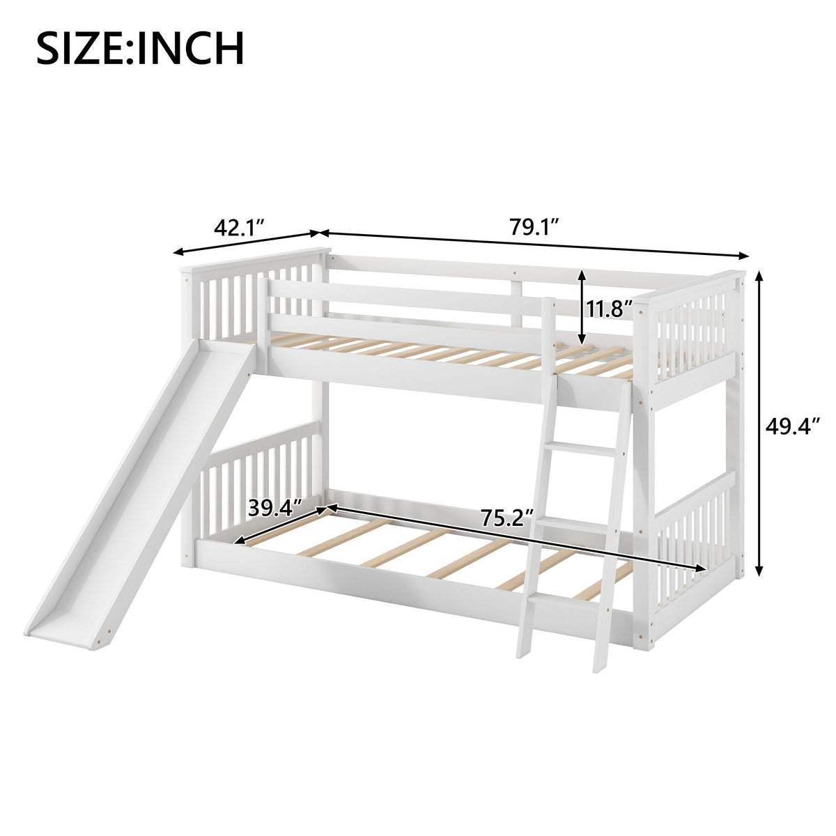 HouseOfZazla bunk bed with convertible slide and ladder in white on Tampa Home & Garden Store