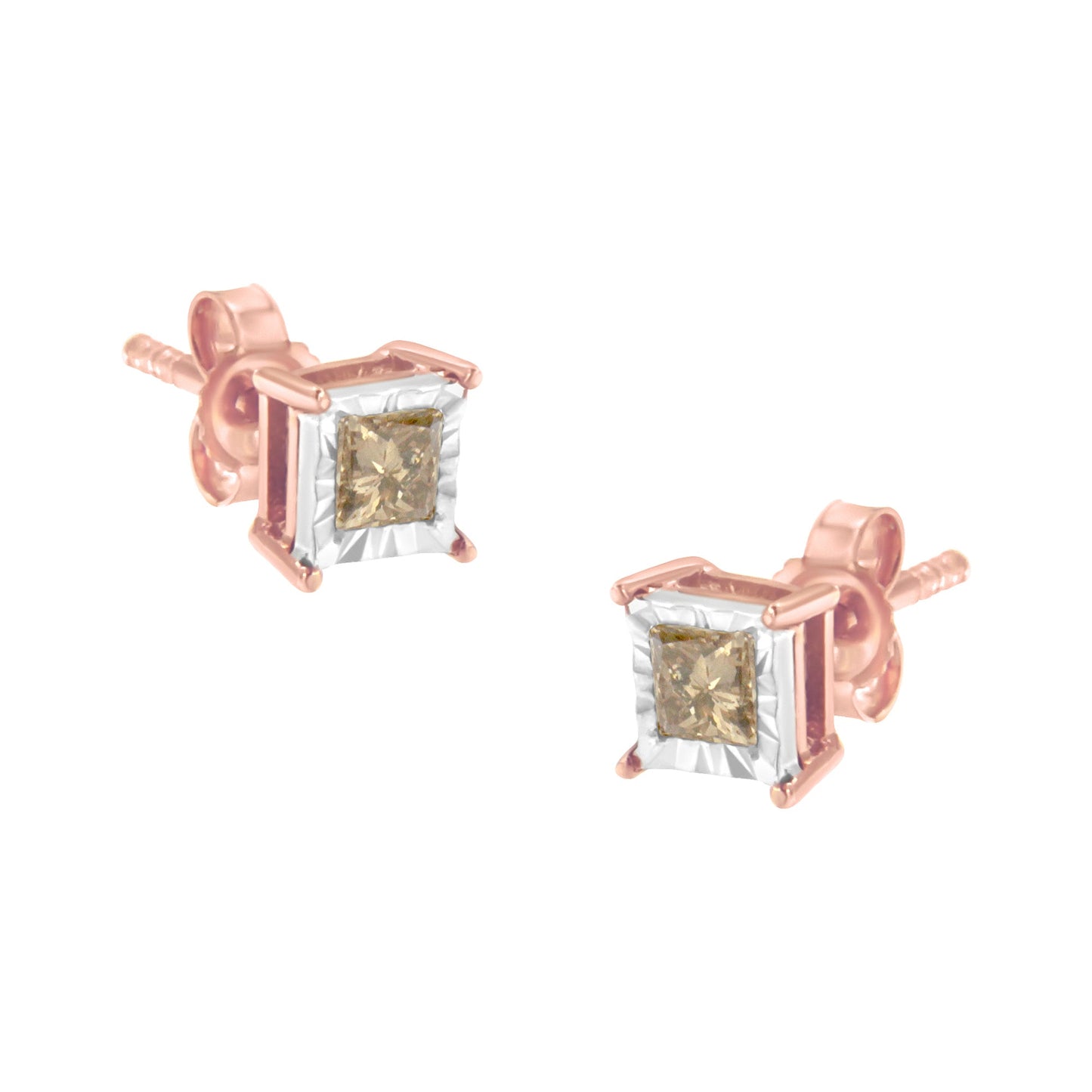 Earrings 3-pc two-tone rose gold plated sterling silver princess-cut diamond stud Bids.com on Tampa Home & Garden Store