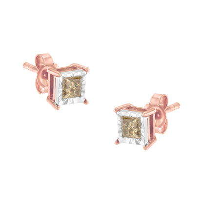 Earrings 3-pc two-tone rose gold plated sterling silver princess-cut diamond stud Bids.com on Tampa Home & Garden Store
