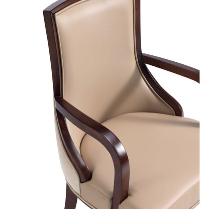 Grand Tan Armchair in Faux Leather and Walnut