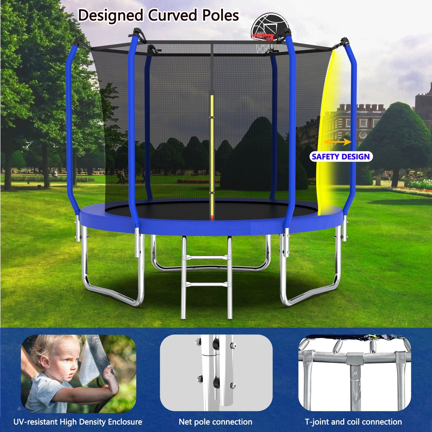Outdoor Backyard Trampoline and Basketball Hoop