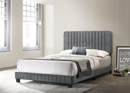Channel Tufted Bed in grey upholstered fabric with vertical channel headboard by HouseOfZazla on Tampa Home & Garden Store