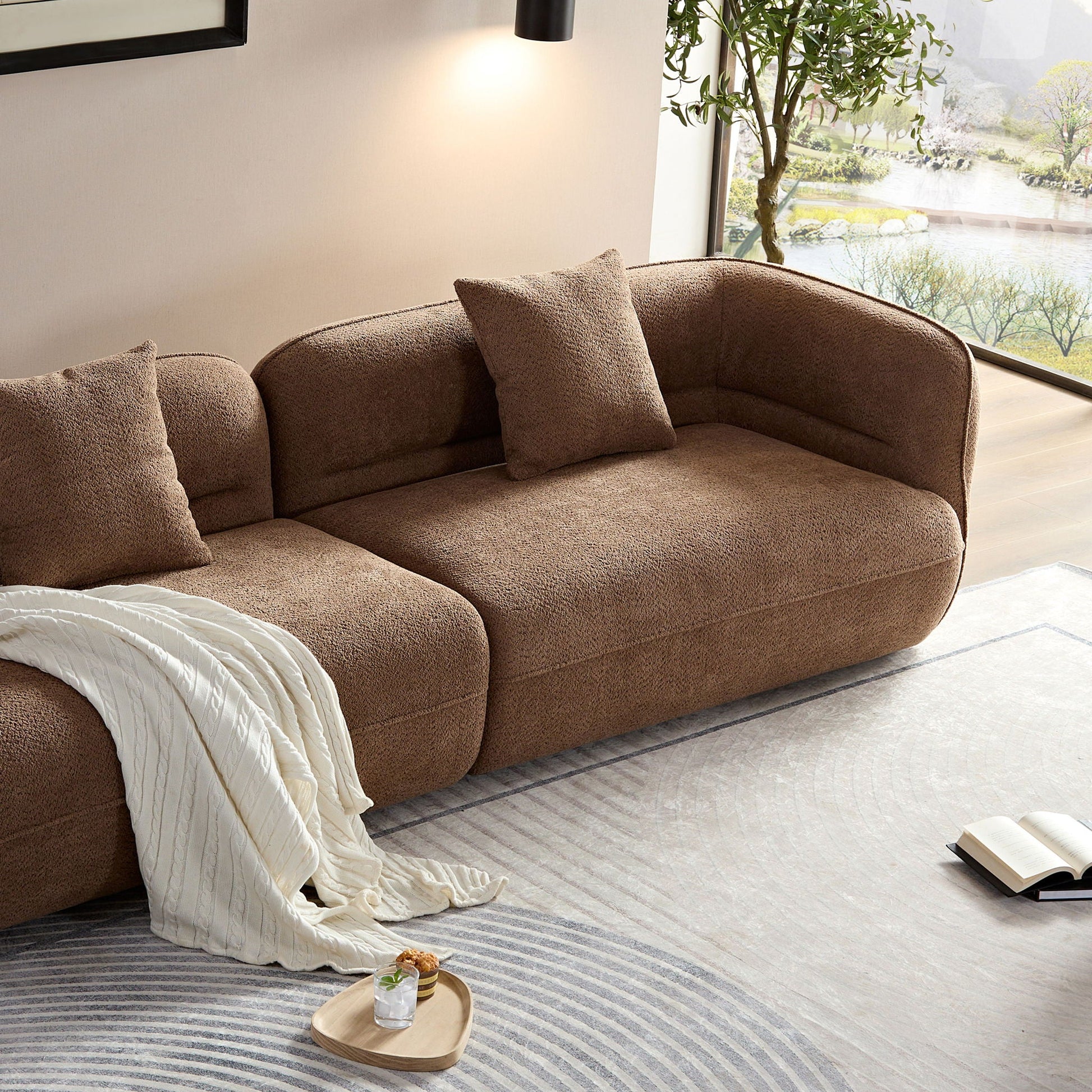 Sectional sofa brown textured fabric with plush cushions and high density foam fill on Tampa Home & Garden Store