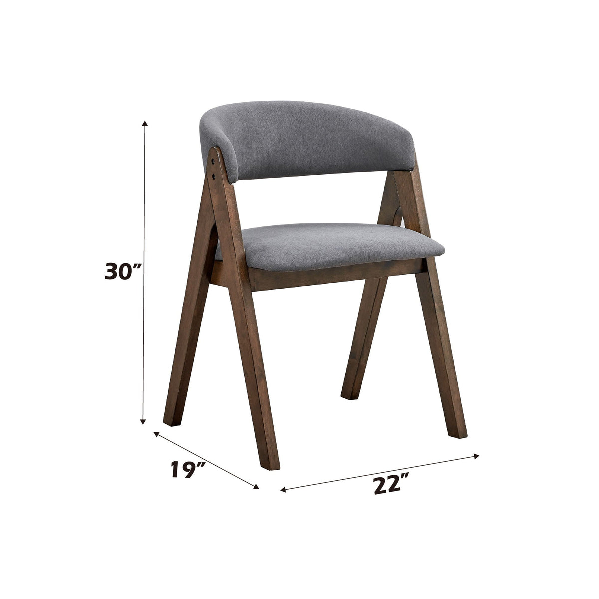 Gray side chair with upholstered cushion; gray fabric, wooden angled legs, modern dining style on Tampa Home & Garden Store