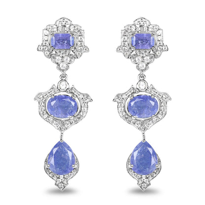 Earrings: 7.73ct Tanzanite and white topaz in .925 sterling silver, halo drop style on Tampa Home & Garden Store