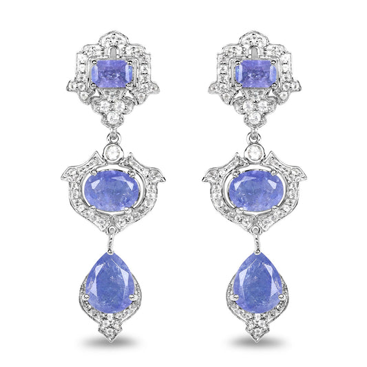 Earrings: 7.73ct Tanzanite and white topaz in .925 sterling silver, halo drop style on Tampa Home & Garden Store