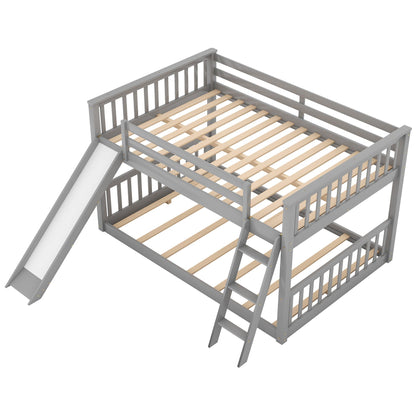 Bunk bed with convertible slide and ladder, gray wood frame and wood slats by HouseOfZazla on Tampa Home & Garden Store