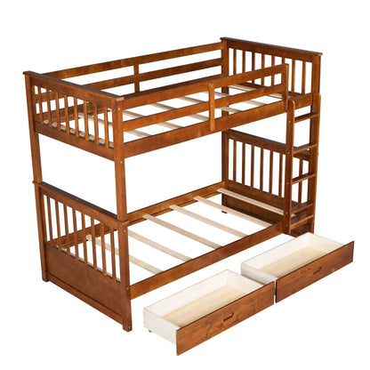 Bunk bed with ladders and two storage drawers in warm brown wood by Unique Piece Furniture on Tampa Home & Garden Store