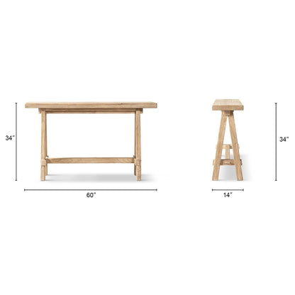 Trestle Coffee Table, solid reclaimed elm, natural finish, 60x14x34 in by HouseOfZazla on Tampa Home & Garden Store