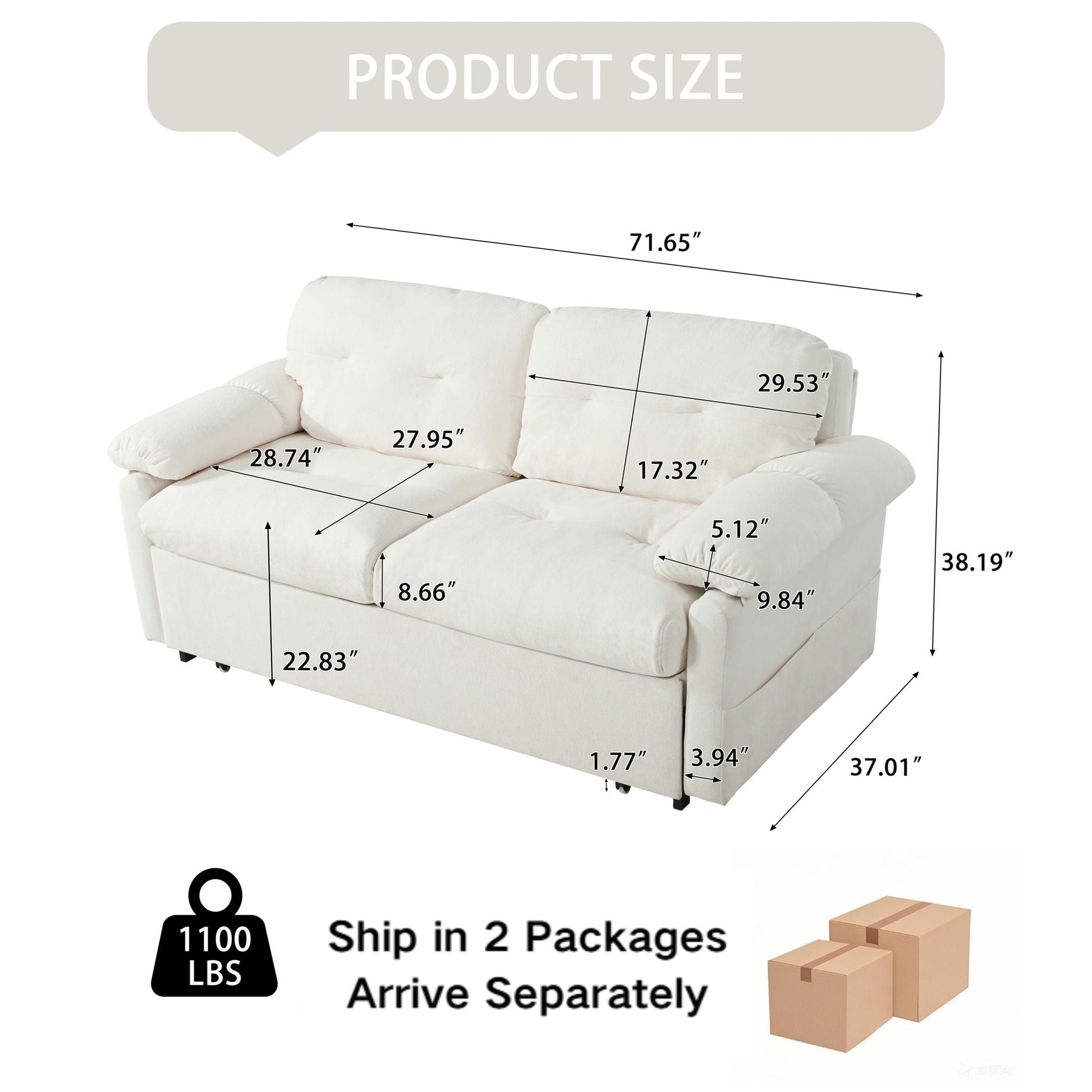 Convertible pull-out sofa bed beige fabric, queen sleeper with side storage by HouseOfZazla on Tampa Home & Garden Store
