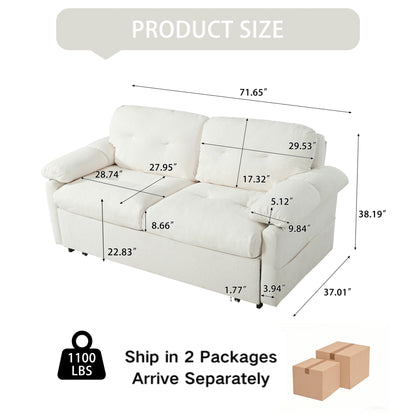 Convertible pull-out sofa bed beige fabric, queen sleeper with side storage by HouseOfZazla on Tampa Home & Garden Store