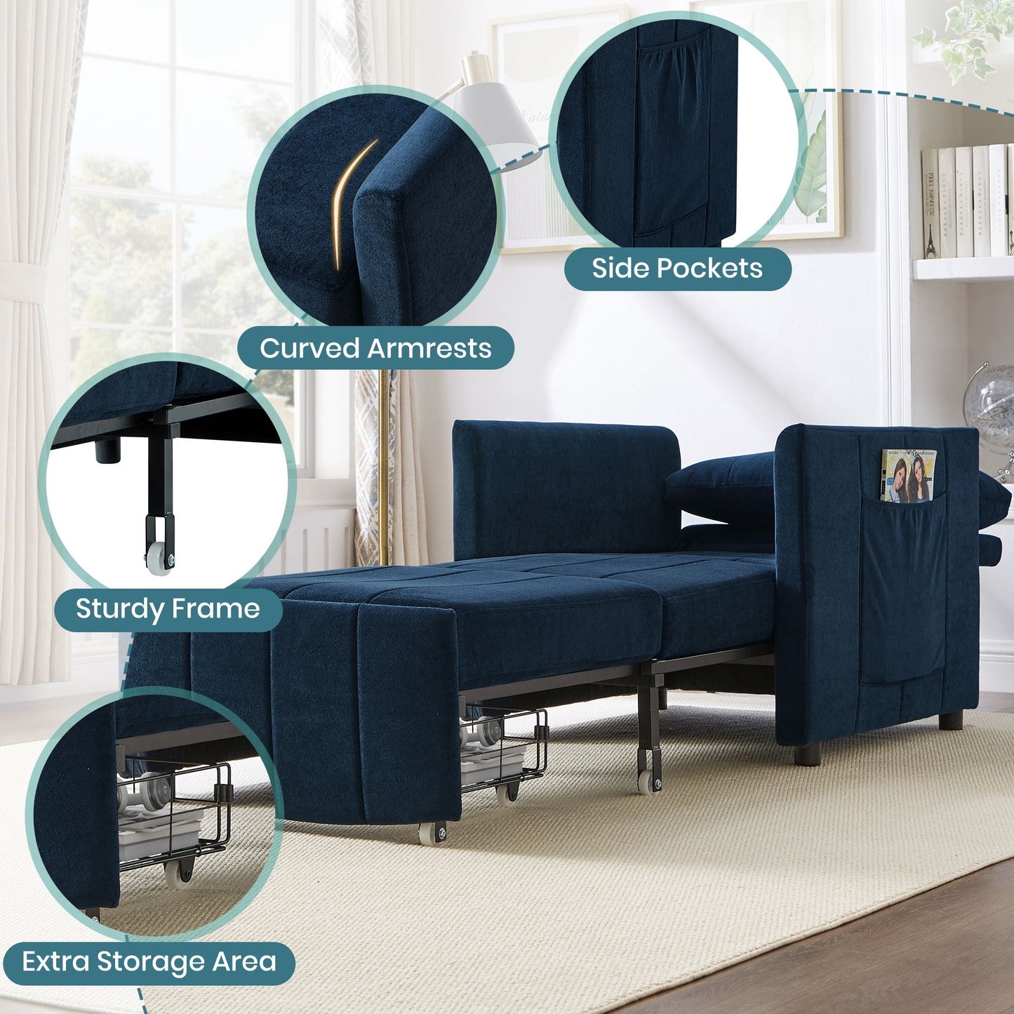Convertible Sleeper Sofa and Storage Pockets