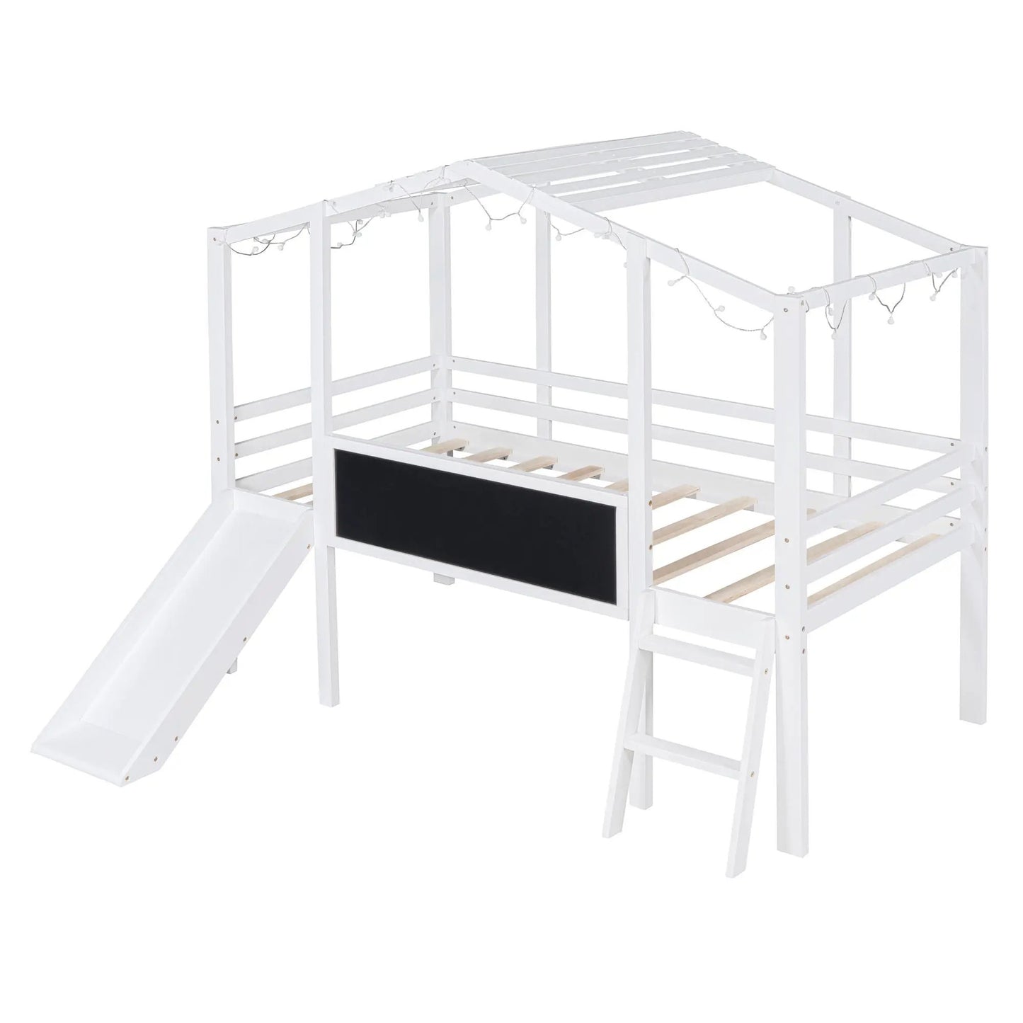 Loft House Bed With Ladder and Slide and Light