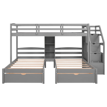 Twin over twin bunk bed by HouseOfZazla in gray with stairs, drawers and shelves on Tampa Home & Garden Store