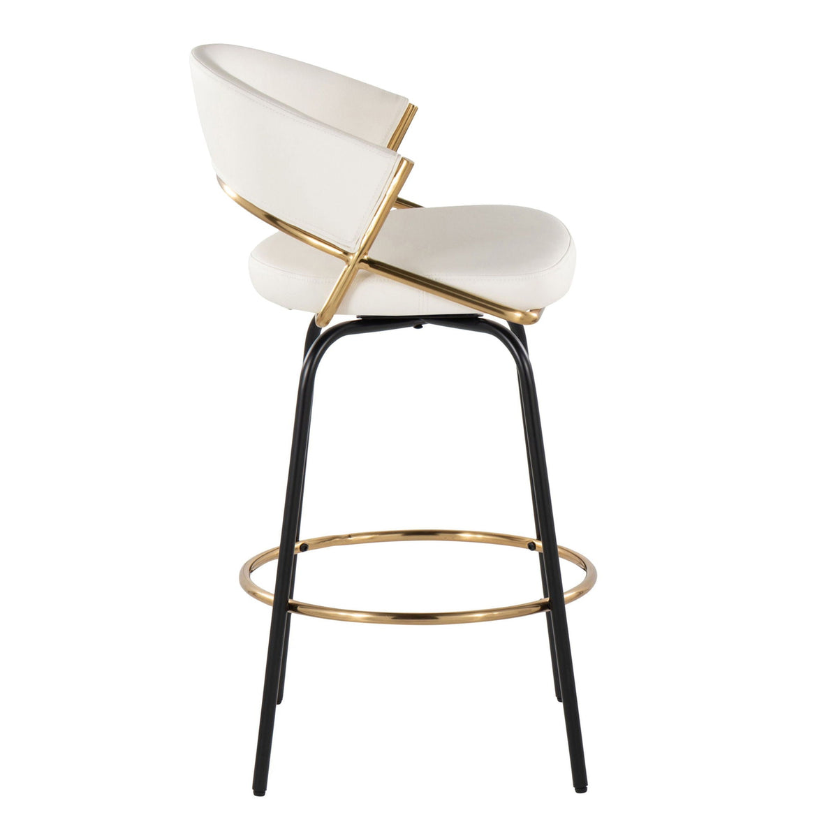 Jie fixed-height counter stools set of 2, white leather with gold frame and footrest on Tampa Home & Garden Store