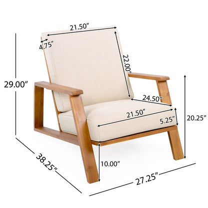 Outdoor Patio Lounge Chair beige cushion with natural wood frame by HouseOfZazla, on Tampa Home & Garden Store