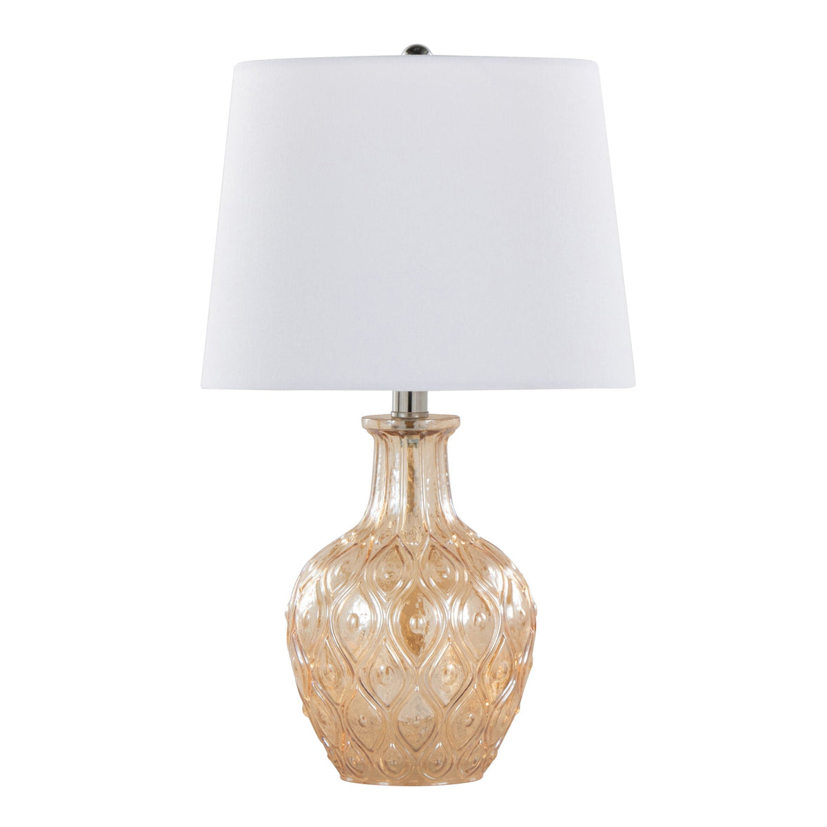 Gloria round contemporary lamp set of 2 with amber glass base and white shade by HouseOfZazla on Tampa Home & Garden Store