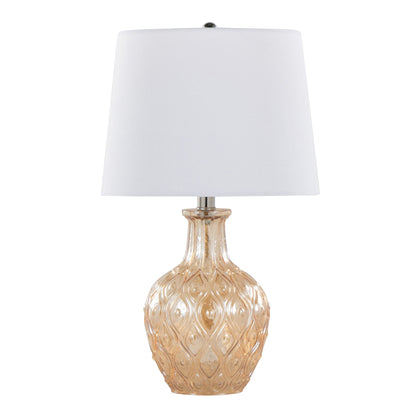 Gloria round contemporary lamp set of 2 with amber glass base and white shade by HouseOfZazla on Tampa Home & Garden Store