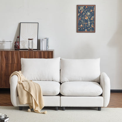 Modular Free Combination Sectional Sofa Couch in white fabric with beige throw on Tampa Home & Garden Store