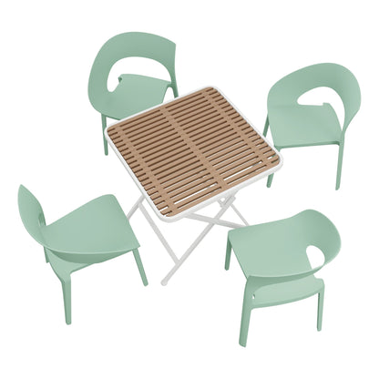 Modern 4 Piece Outdoor Set with Folding Table green chairs wood slat top HouseOfZazla on Tampa Home & Garden Store