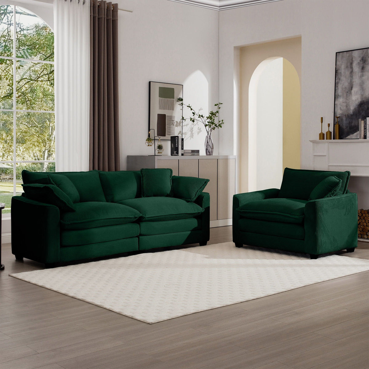 Elegant oversized emerald green 3-piece sectional sofa set with deep seats by HouseOfZazla on Tampa Home & Garden Store