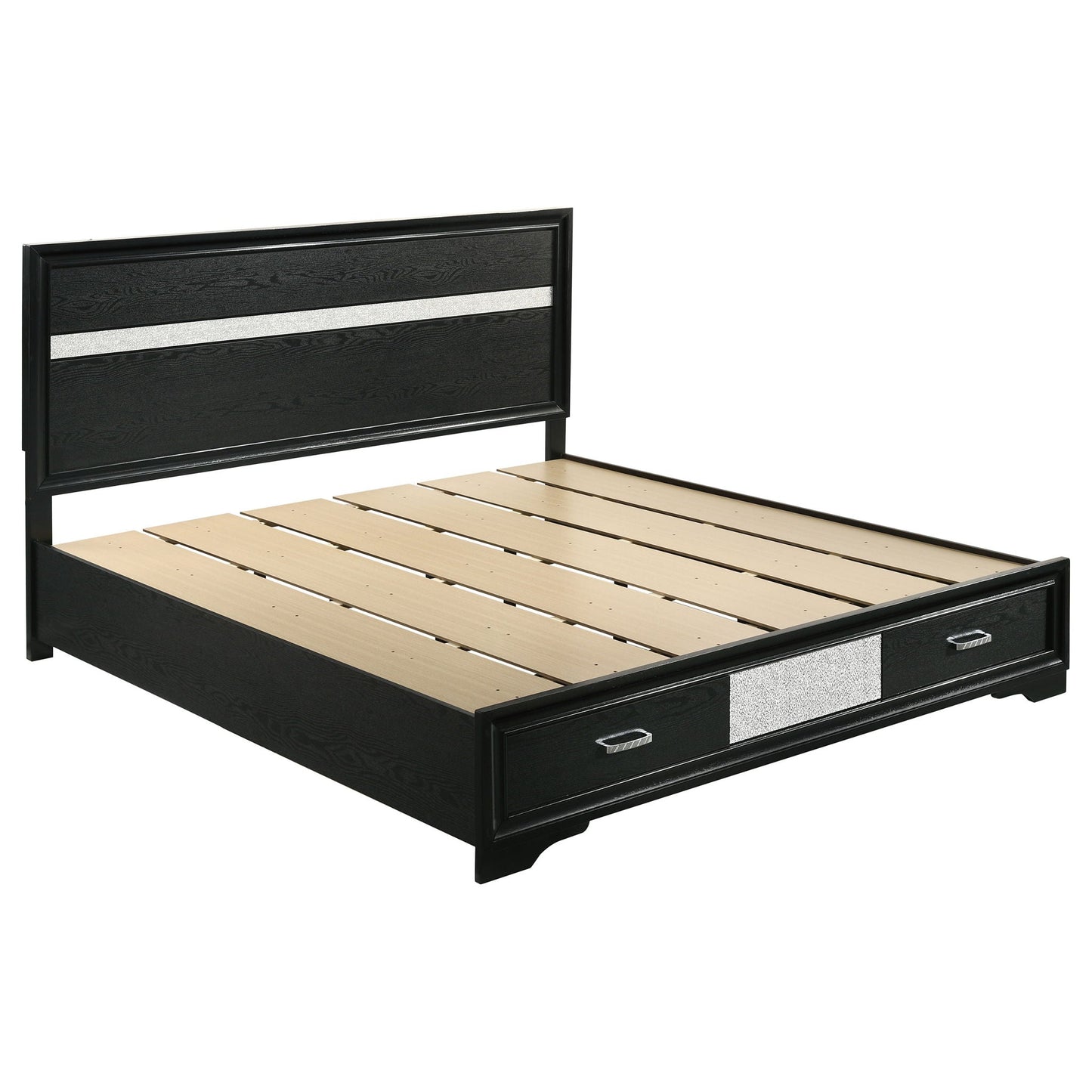 Storage Platform Bed 2 Drawer in black wood with silver drawer pulls by HouseOfZazla on Tampa Home & Garden Store