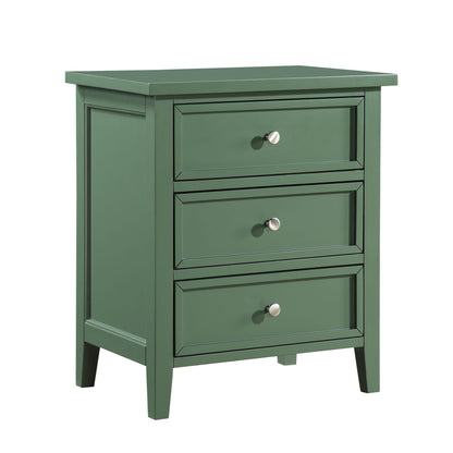 3-drawer accent nightstand in dark green with silver knobs on Tampa Home & Garden Store