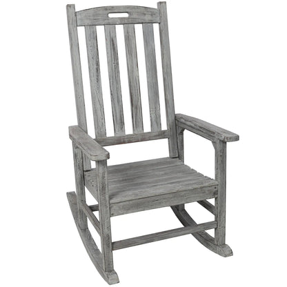 Oversized porch rocker chair in gray wood by Unique Piece Furniture with wide seat on Tampa Home & Garden Store