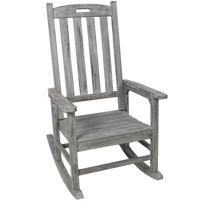 Oversized porch rocker chair in gray wood with wide seat and tall back by HouseOfZazla on Tampa Home & Garden Store