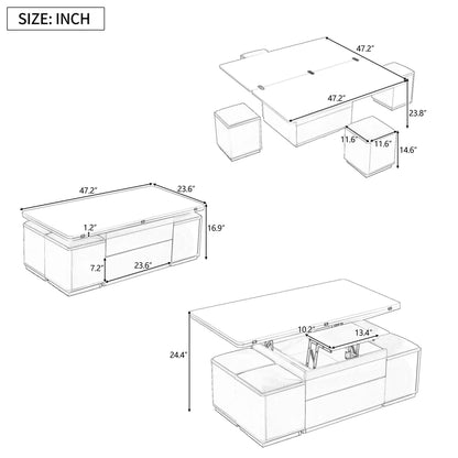 Lift Top Coffee Table with Storage Stools