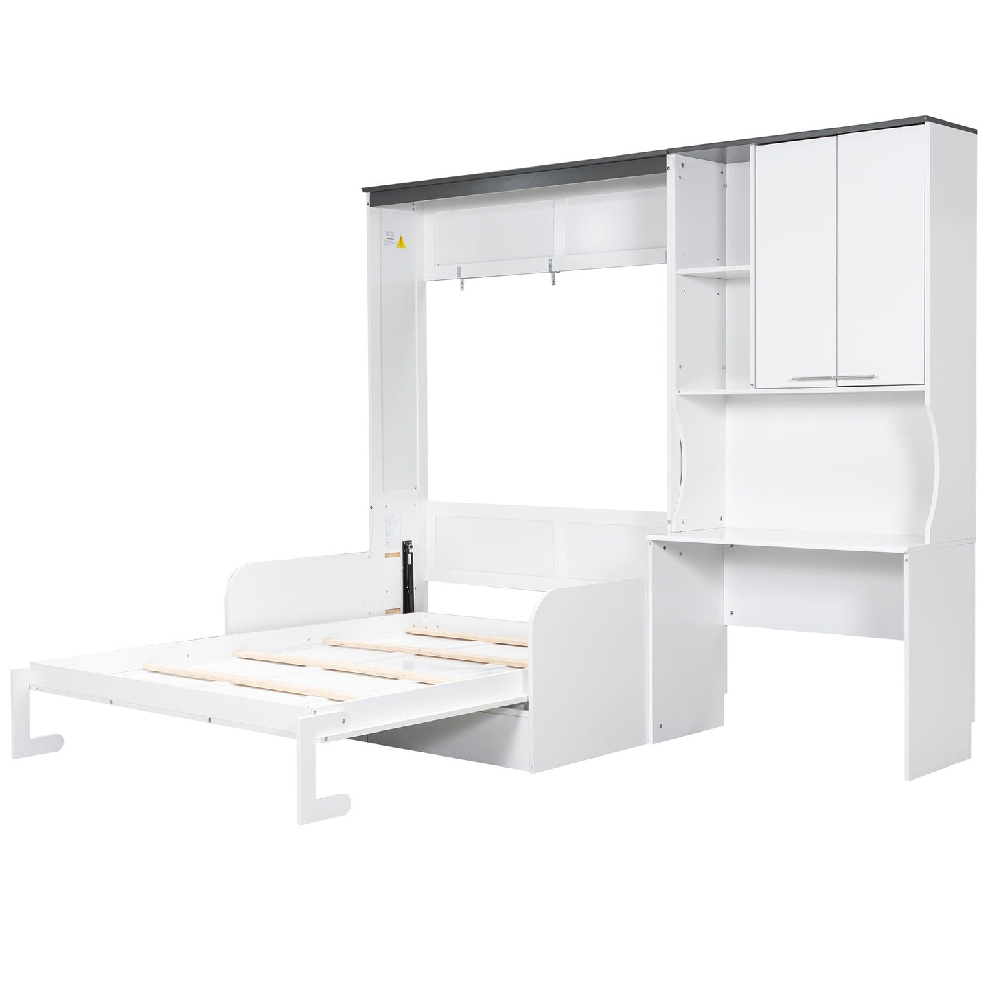 White Murphy bed with storage cabinet and shelving, full size, HouseOfZazla on Tampa Home & Garden Store