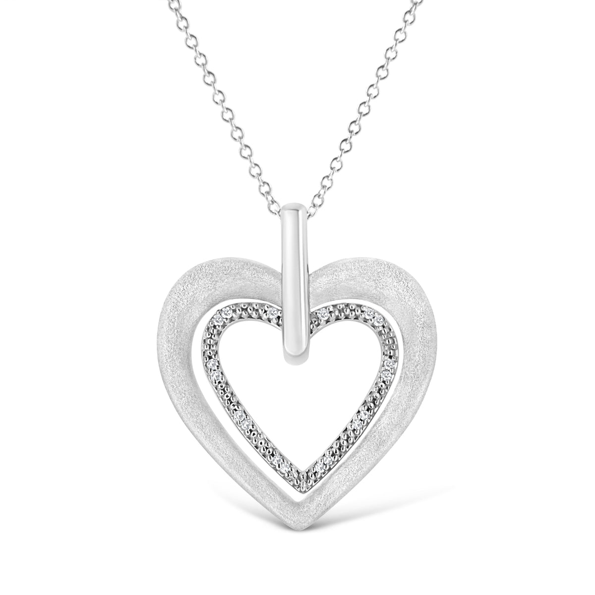Sterling silver double heart pendant necklace with diamond-accents on 18in chain on Tampa Home & Garden Store