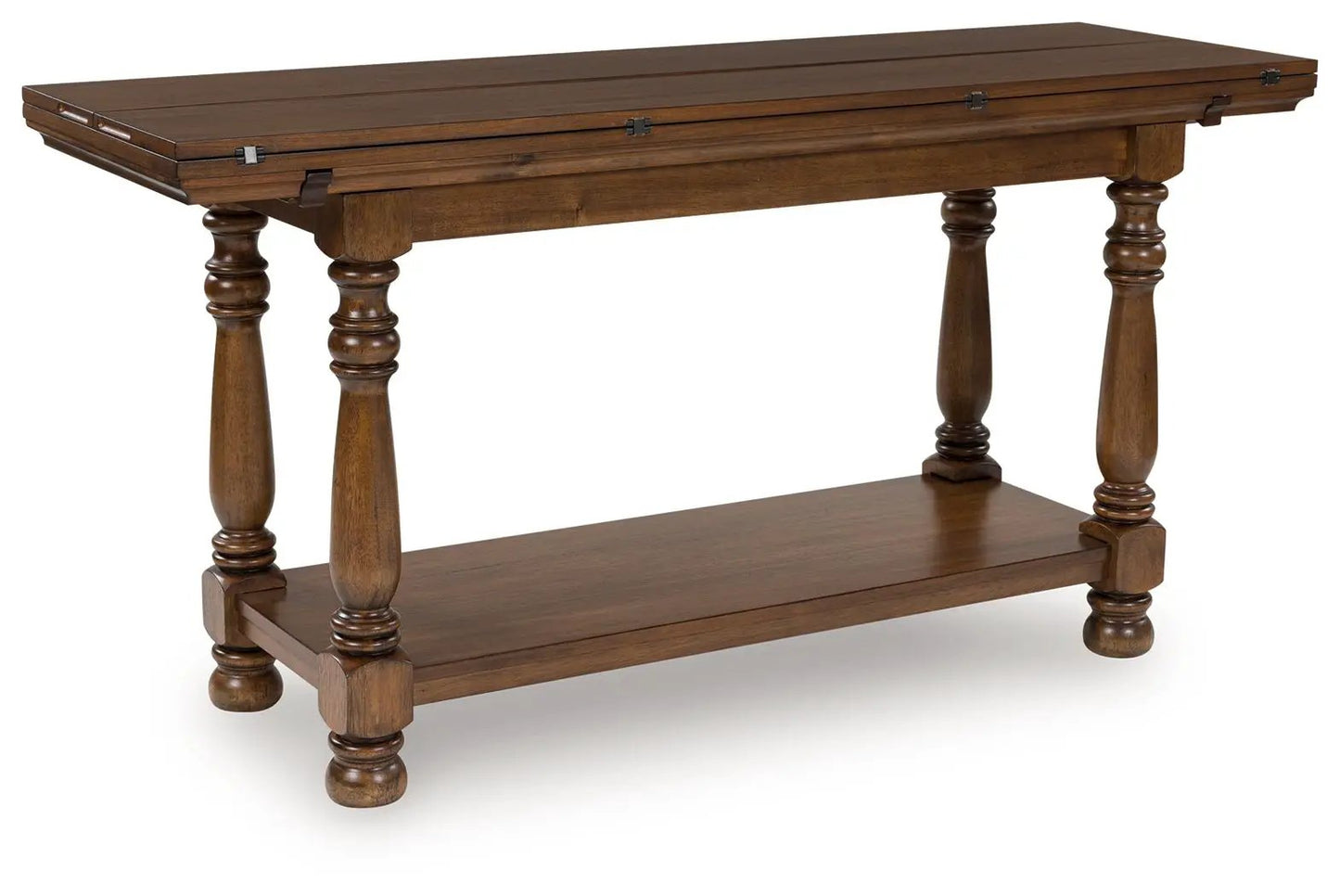 Sturlayne flip top sofa table brown wood with turned legs Unique Piece Furniture on Tampa Home & Garden Store