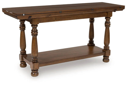 Sturlayne flip top sofa table brown wood with turned legs Unique Piece Furniture on Tampa Home & Garden Store
