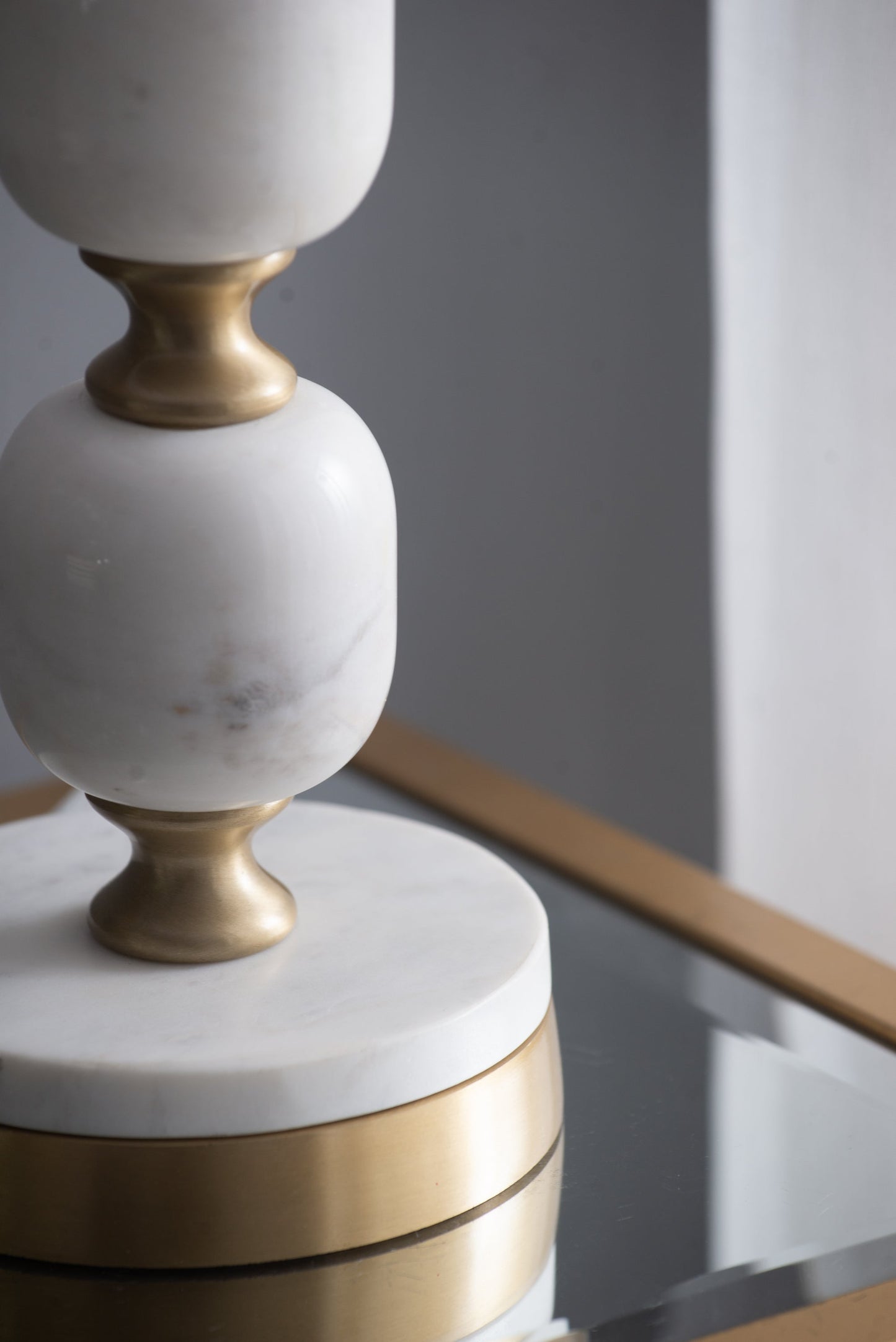D15x26.5 Table Lamp by HouseOfZazla, white marble beads with brass accents on a round base on Tampa Home & Garden Store